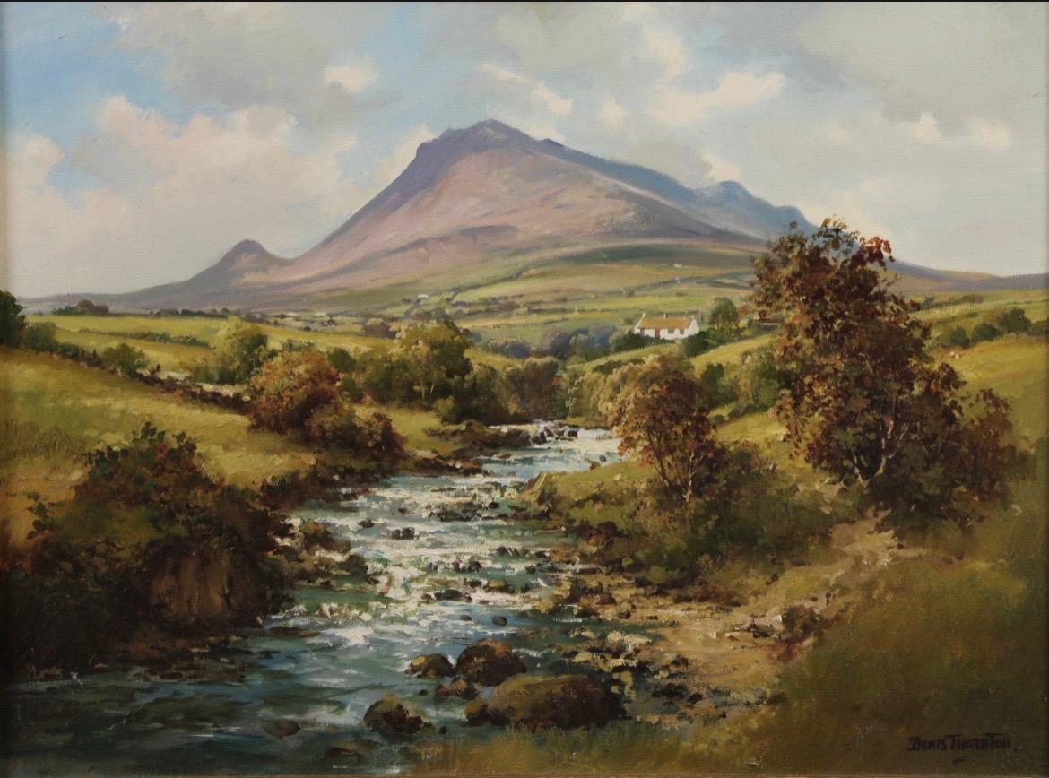 Denis Thornton Landscape Painting - The Annalong River, Binnian Mountain, County Down, Ireland Oil Painting 