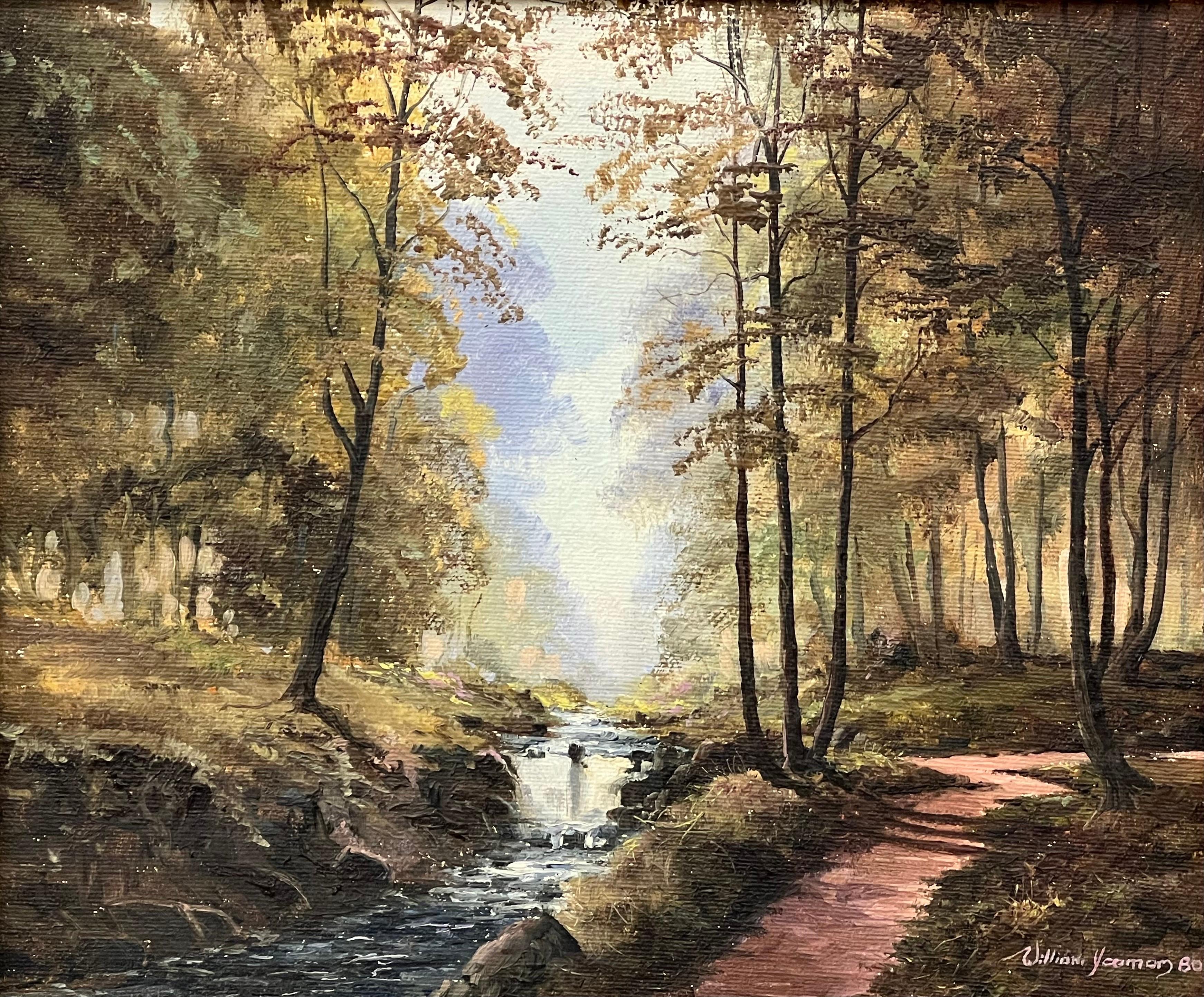 Vintage Oil Painting of Tollymore Forest River in Ireland by Modern Irish Artist For Sale 8