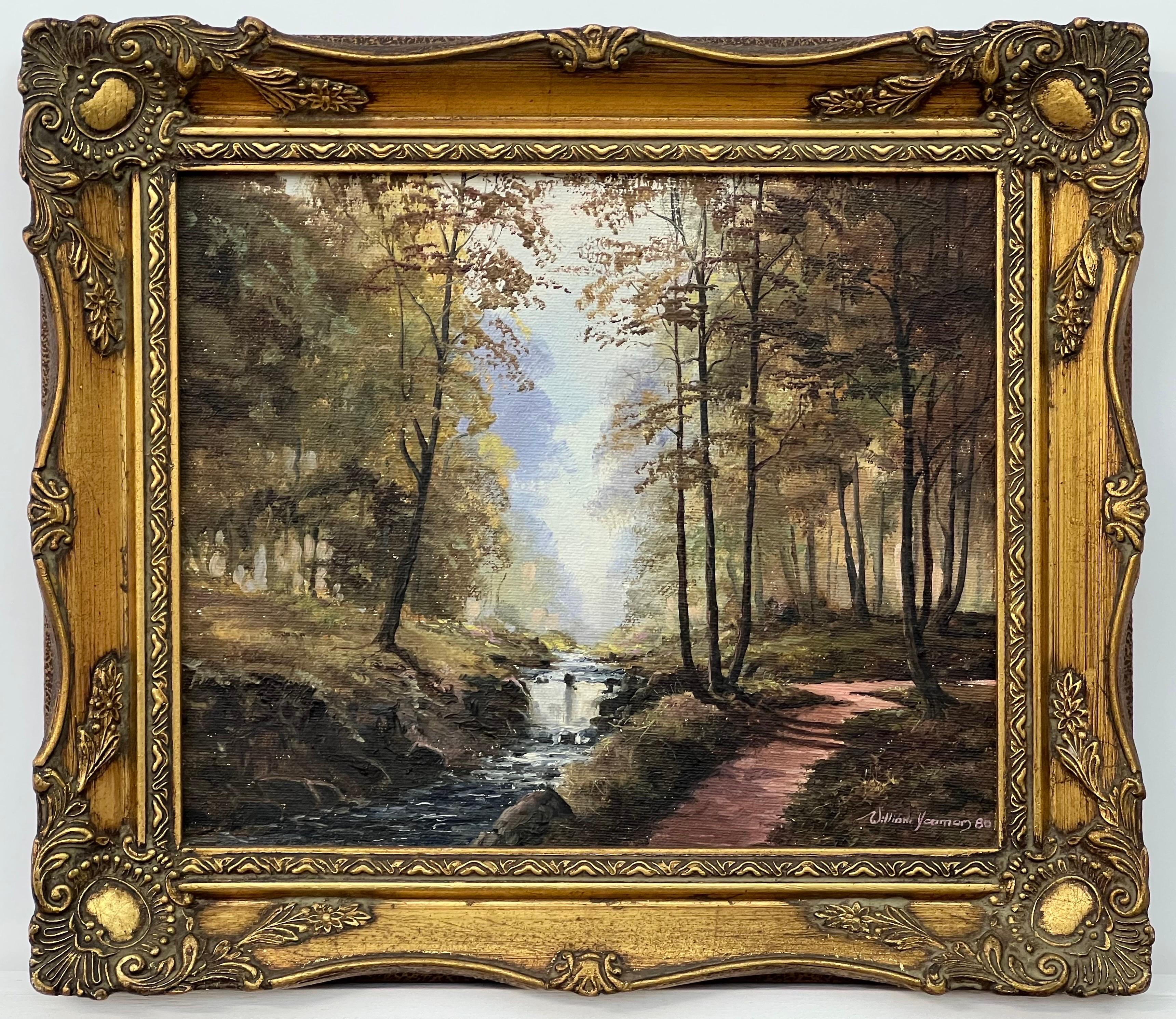 Original Vintage Oil Painting of Tollymore Forest River Landscape in Ireland, by Modern Irish Artist Denis Thornton (1937-1999). Presented in an ornate dark gold frame. 

Art measures 12 x 10 inches
Frame measures 16 x 14 inches 

Denis Thornton was