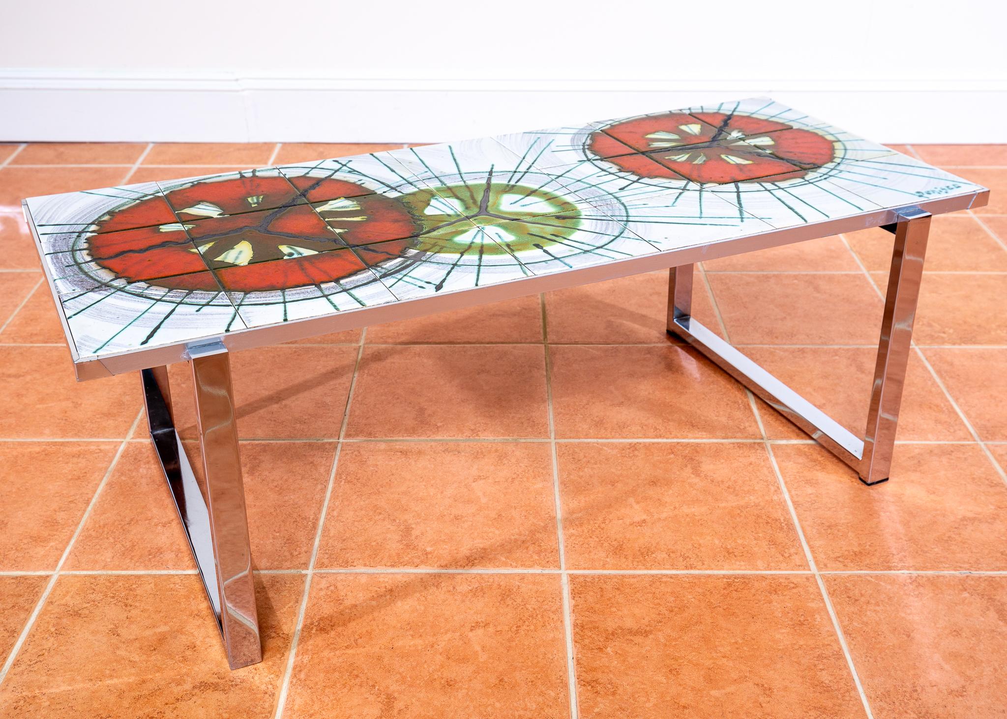 Grande table basse DeNisco en céramique chromée carrelée lave grasse, milieu du siècle 1970 MCM en vente 4