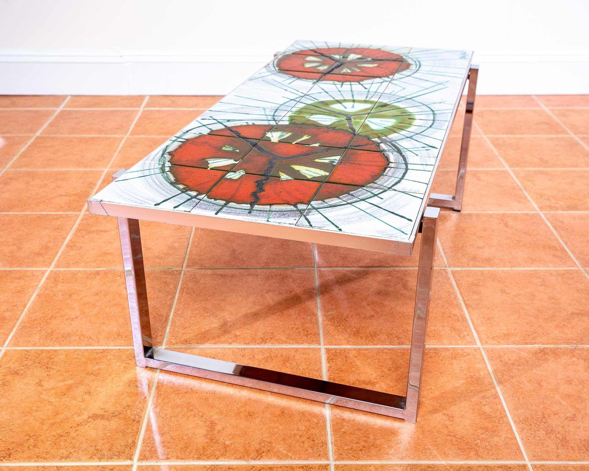 Grande table basse DeNisco en céramique chromée carrelée lave grasse, milieu du siècle 1970 MCM en vente 2