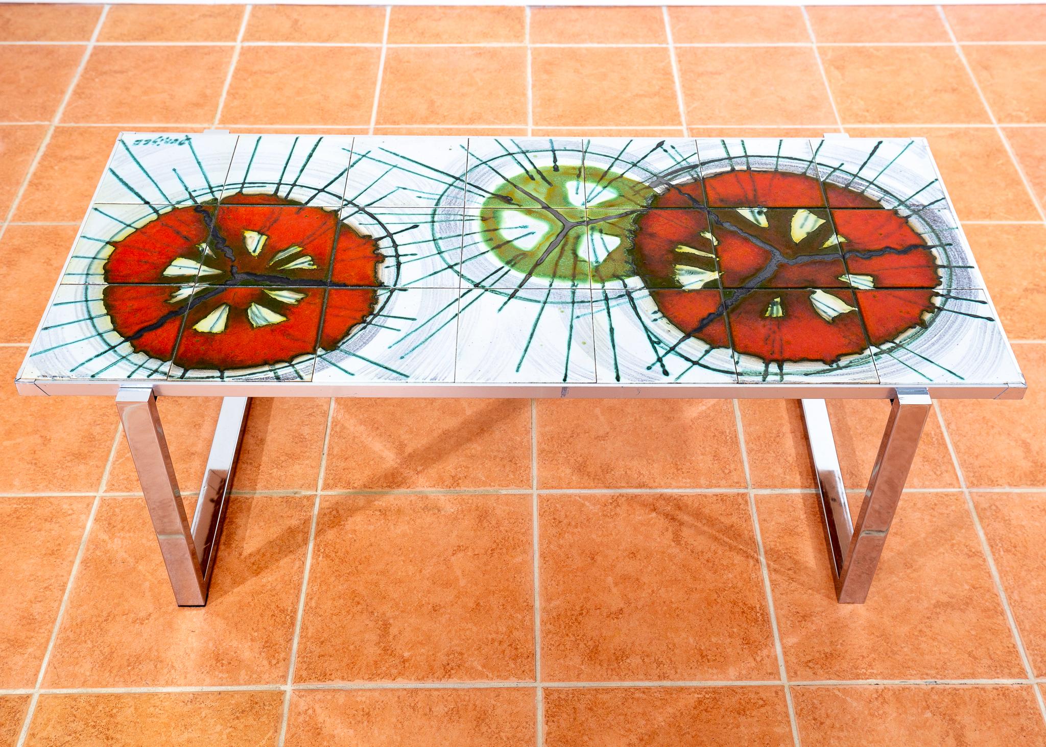 Grande table basse DeNisco en céramique chromée carrelée lave grasse, milieu du siècle 1970 MCM en vente 8