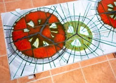 Grande table basse DeNisco en céramique chromée carrelée lave grasse, milieu du siècle 1970 MCM