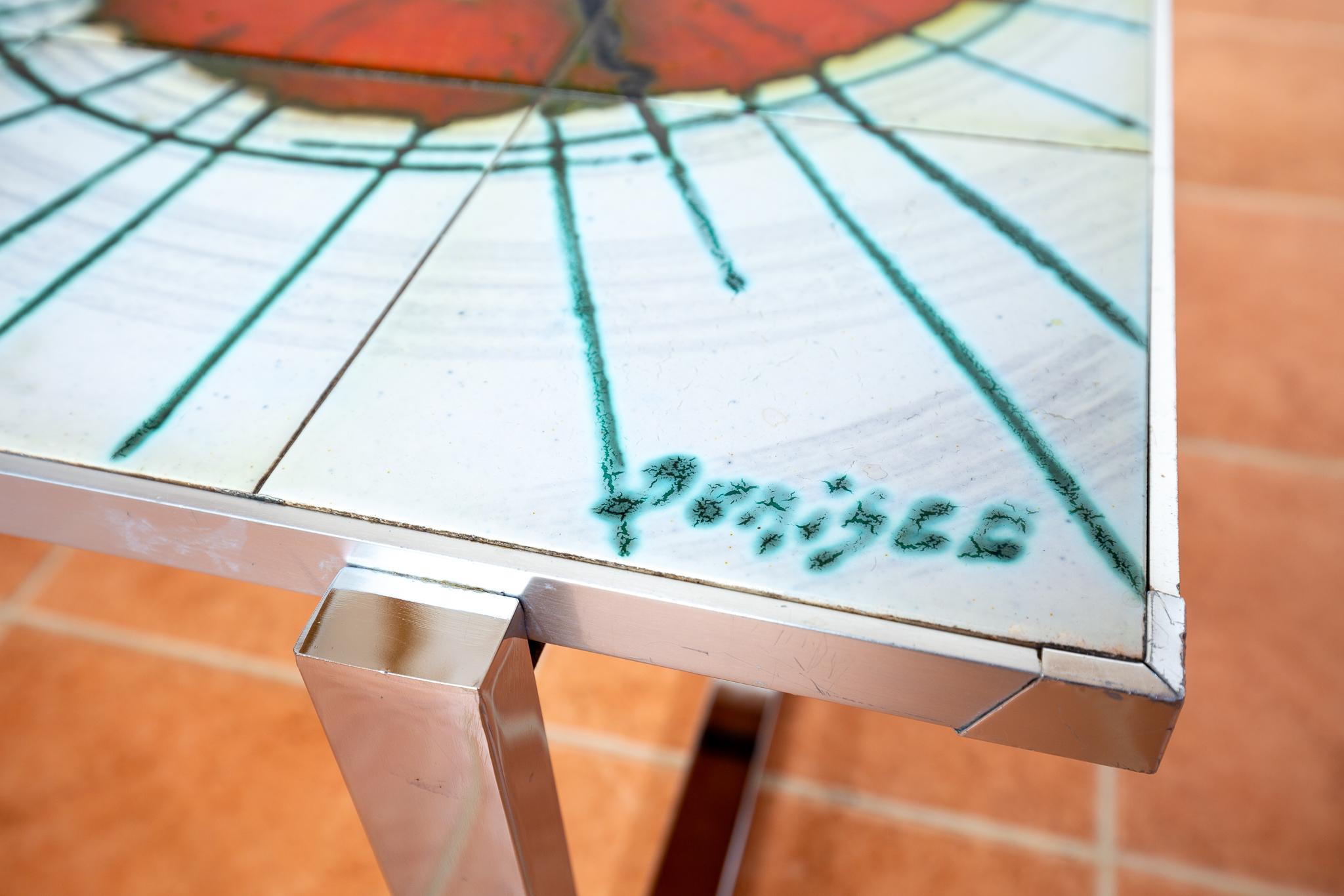 Cuit Grande table basse DeNisco en céramique chromée carrelée lave grasse, milieu du siècle 1970 MCM en vente