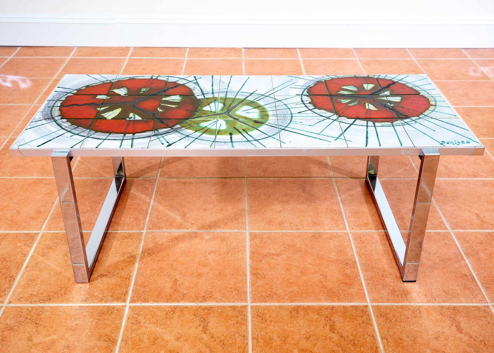 Grande table basse DeNisco en céramique chromée carrelée lave grasse, milieu du siècle 1970 MCM en vente 6