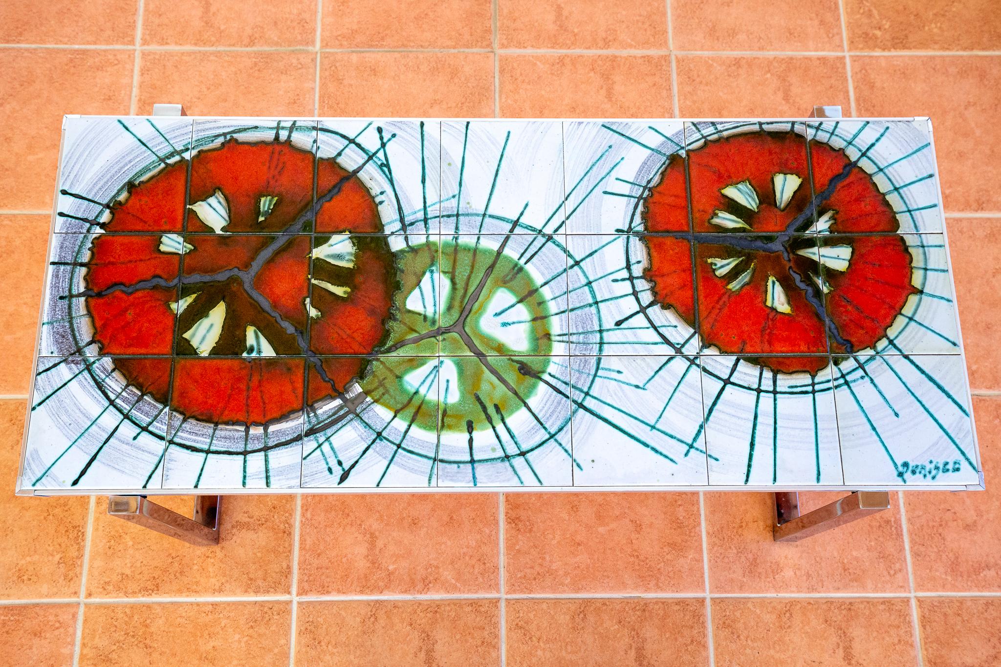 Grande table basse DeNisco en céramique chromée carrelée lave grasse, milieu du siècle 1970 MCM en vente 5
