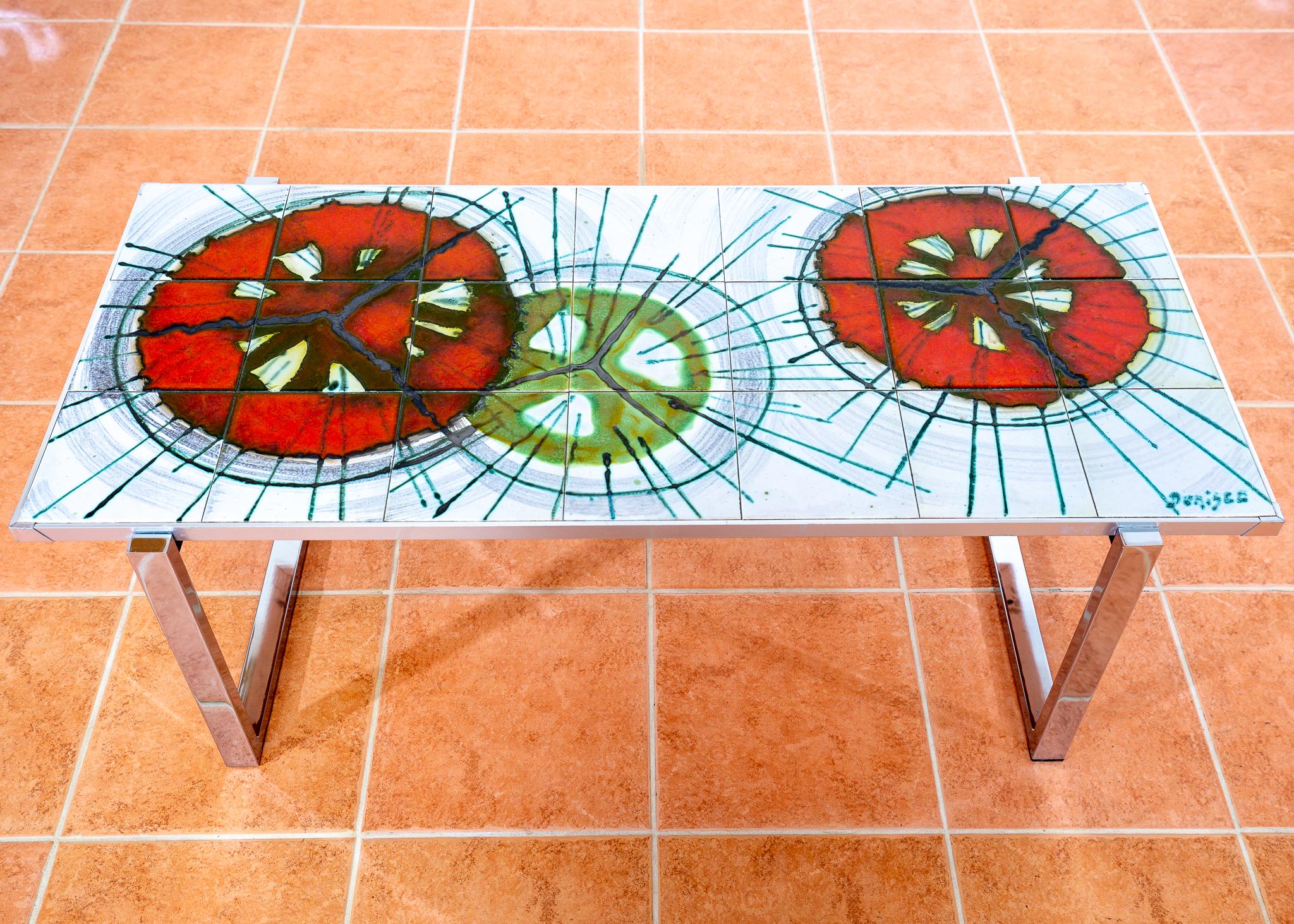 Grande table basse DeNisco en céramique chromée carrelée lave grasse, milieu du siècle 1970 MCM en vente 9