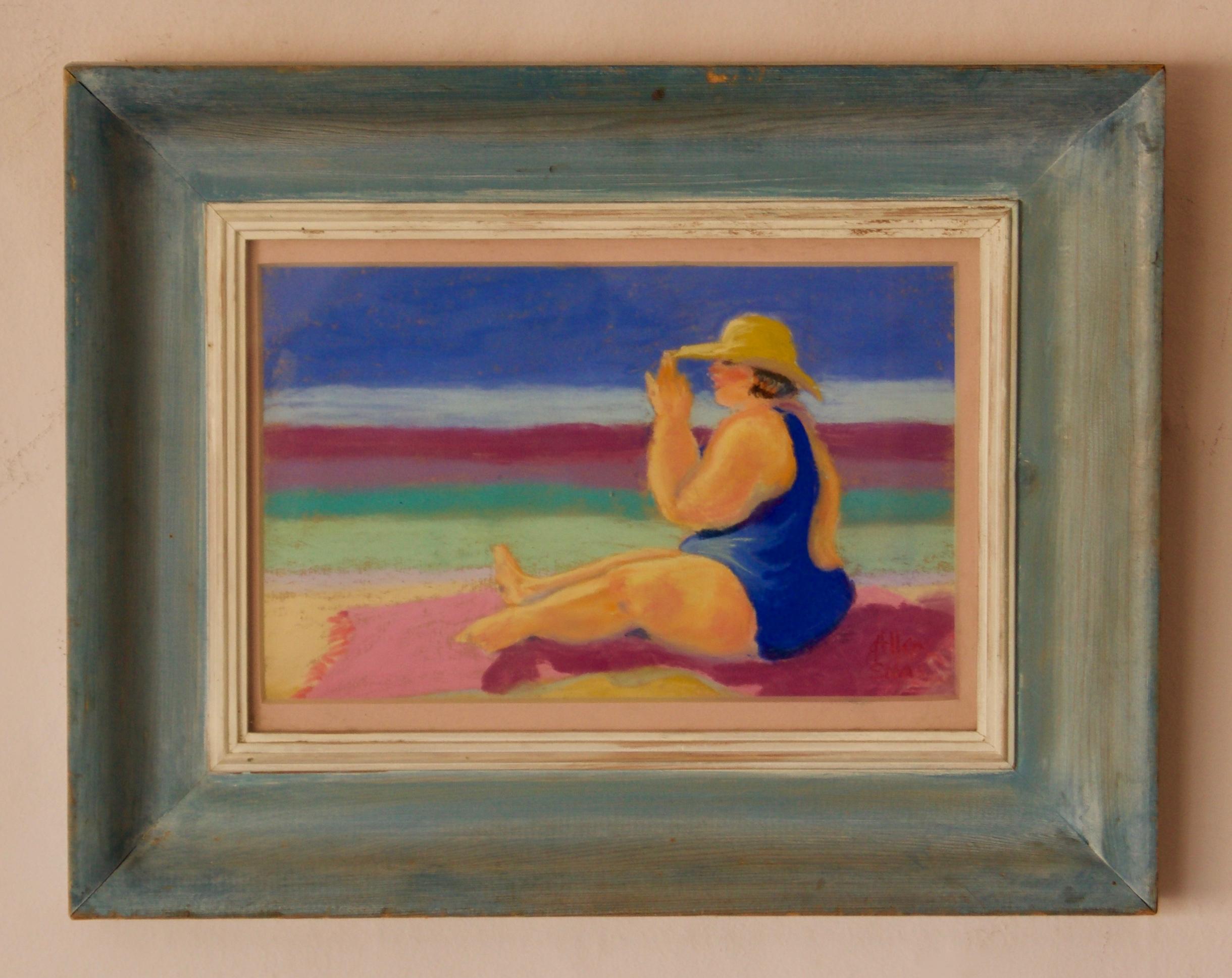 Full Figured Lady at the Beach - Painting by Denise Allen