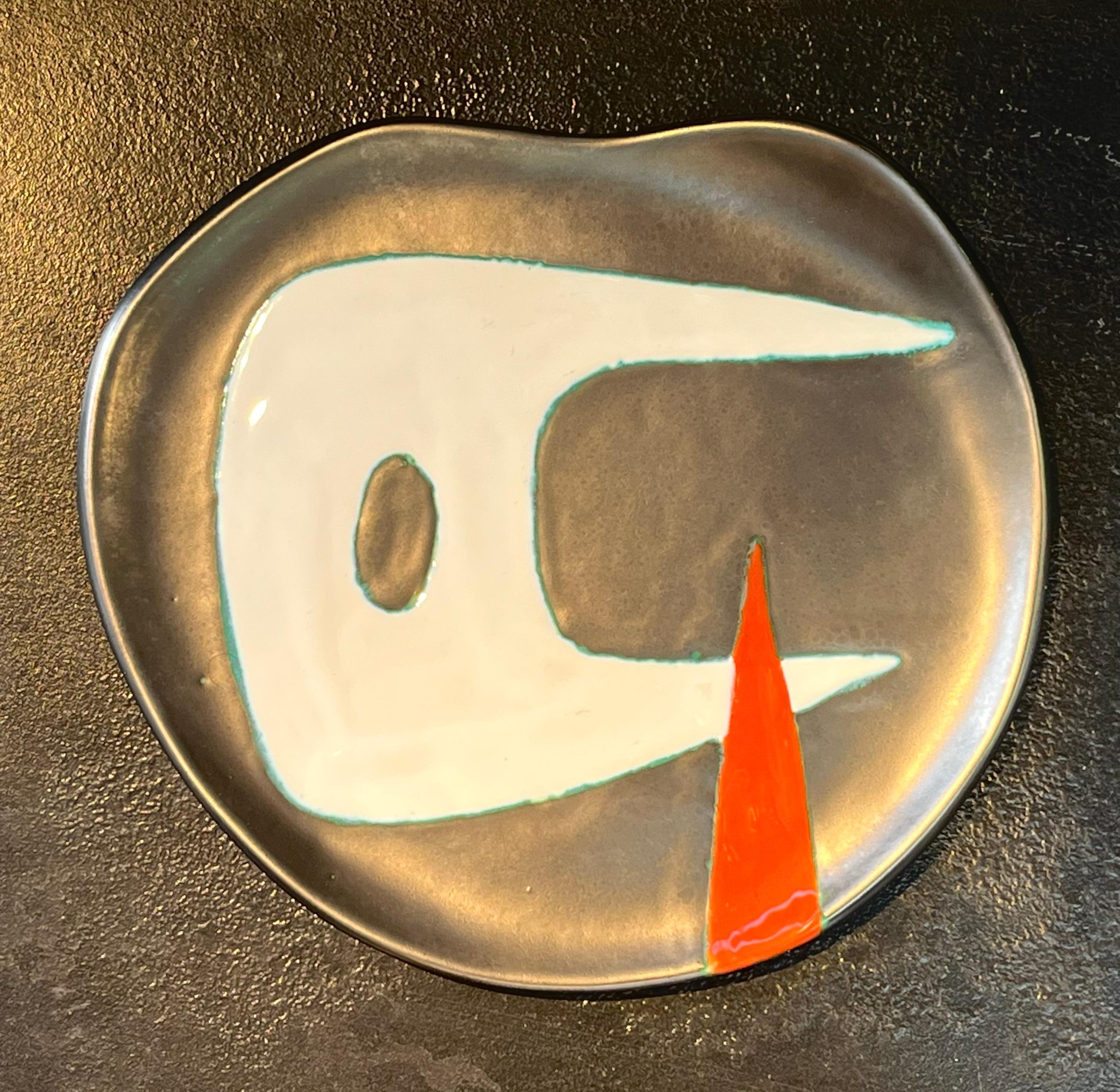 Enameled Denise and Peter Orlando: Large ceramic dish with Abstract patterns C. 1952-55