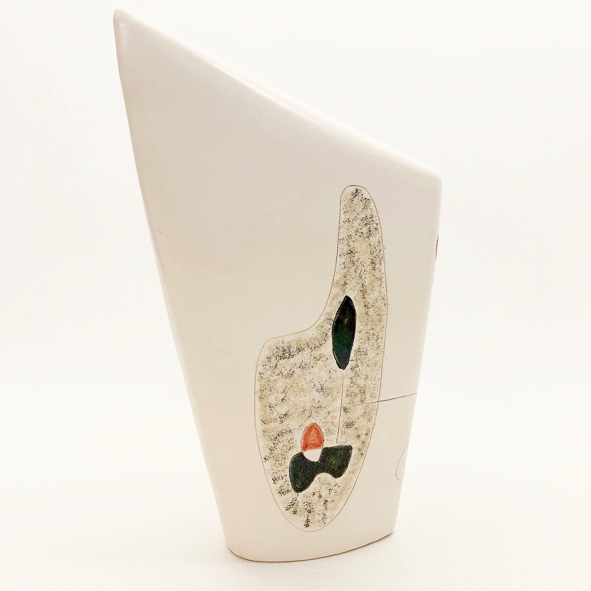 Enameled Denise and Peter Orlando, Large Decorative Vase, Cream White For Sale