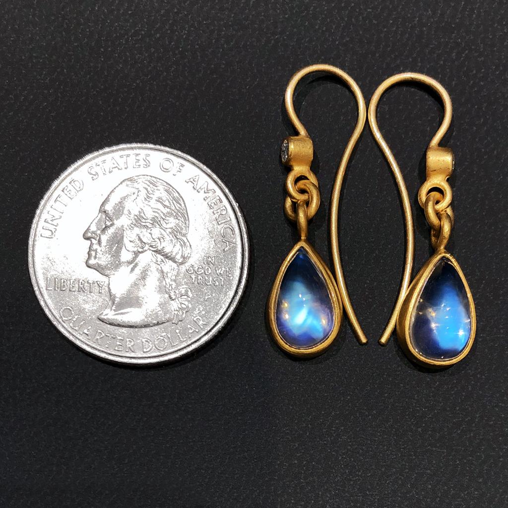 Artisan Denise Betesh Blue Moonstone Pear White Diamond Dangle Drop Earrings