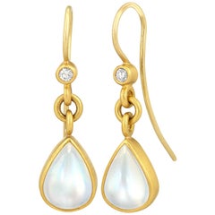 Denise Betesh Blue Moonstone Pear White Diamond Dangle Drop Earrings