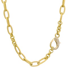 Denise Betesh Heavy 22k Gold Link Flush-Set Diamond Clasp Chain Necklace