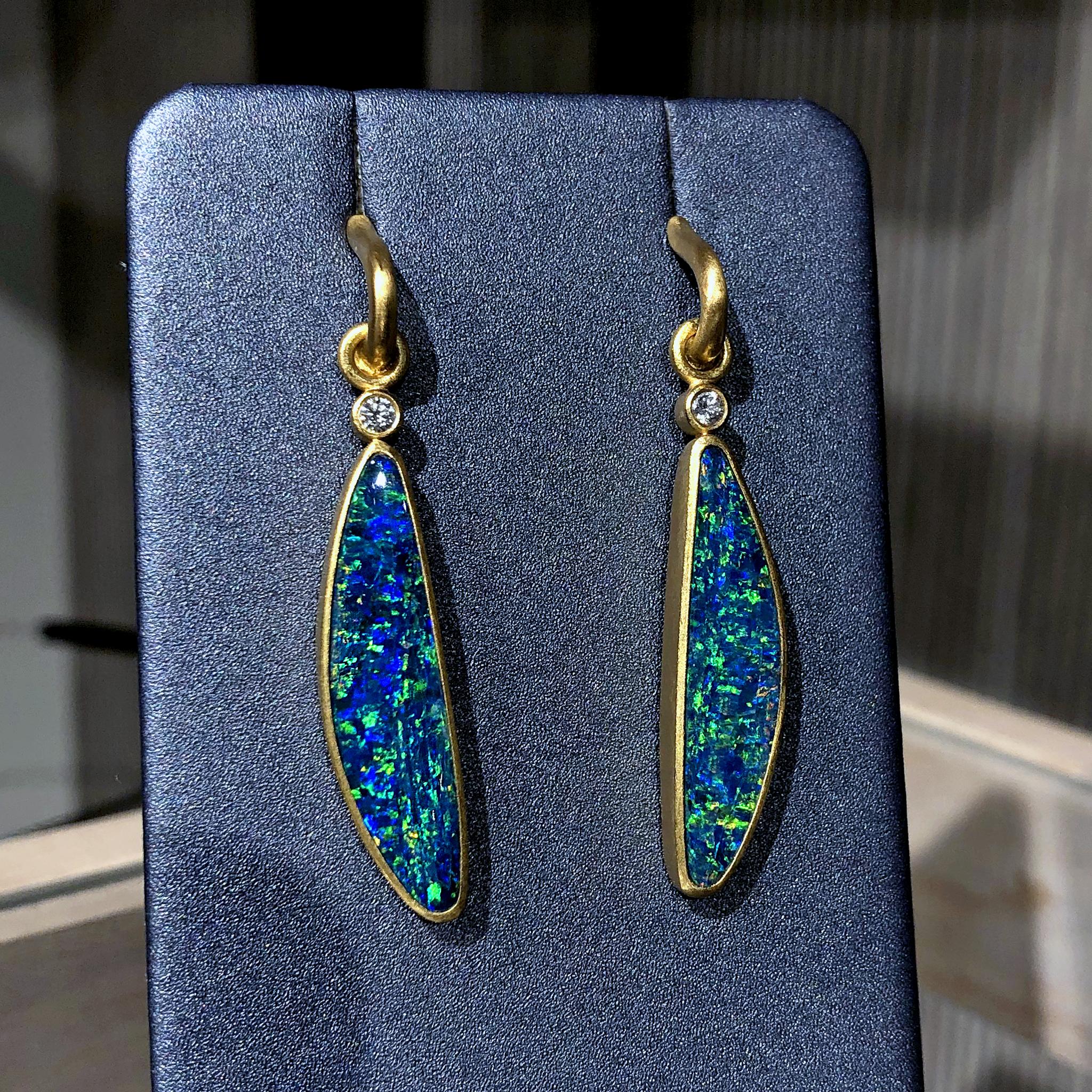 Artisan Denise Betesh One of a Kind Opal Diamond Gold Detachable Drop Earrings