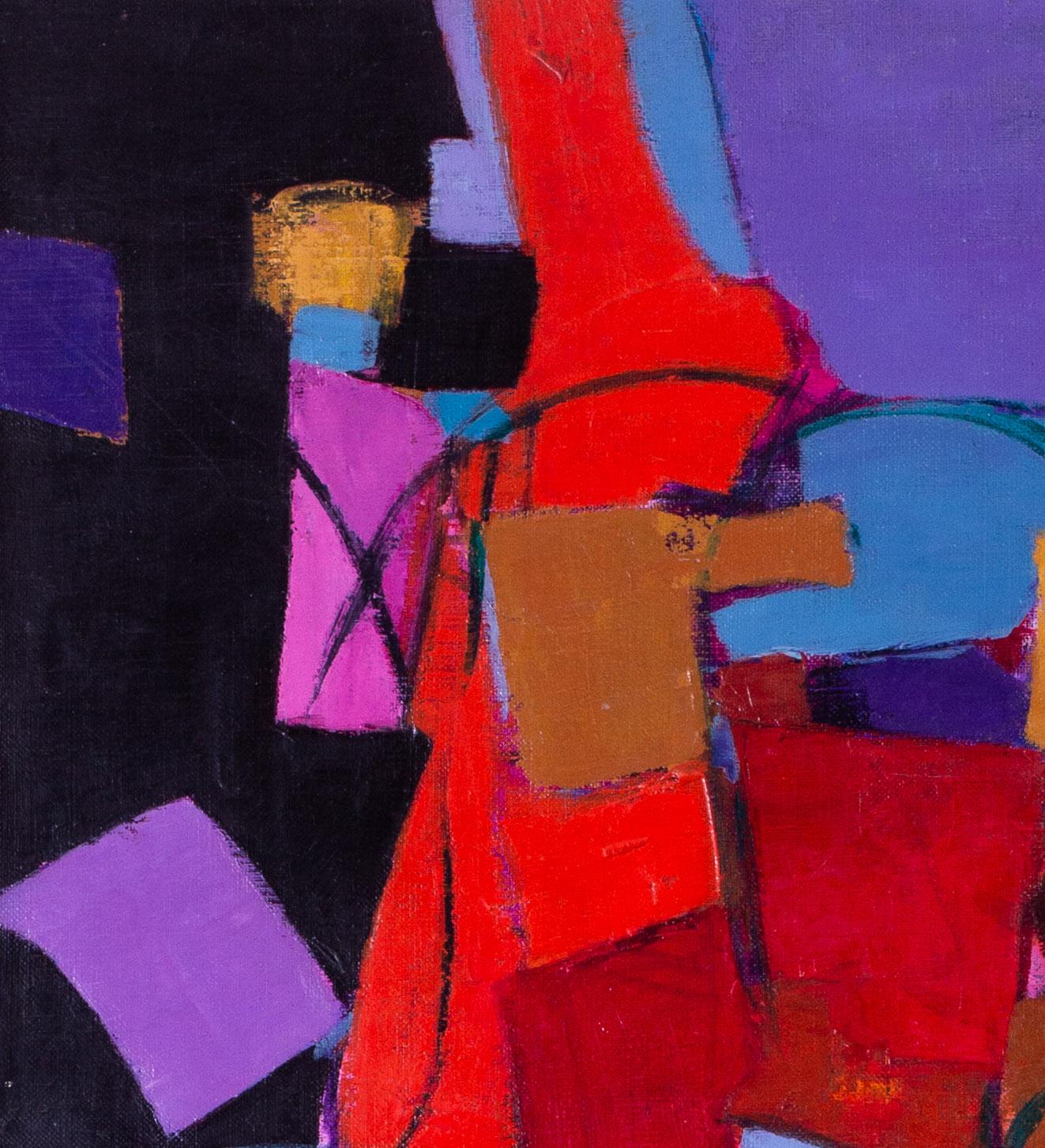 French 20th Century abstract with blocks of reds, blues and purples - Painting by Denise Bourdouxhe 