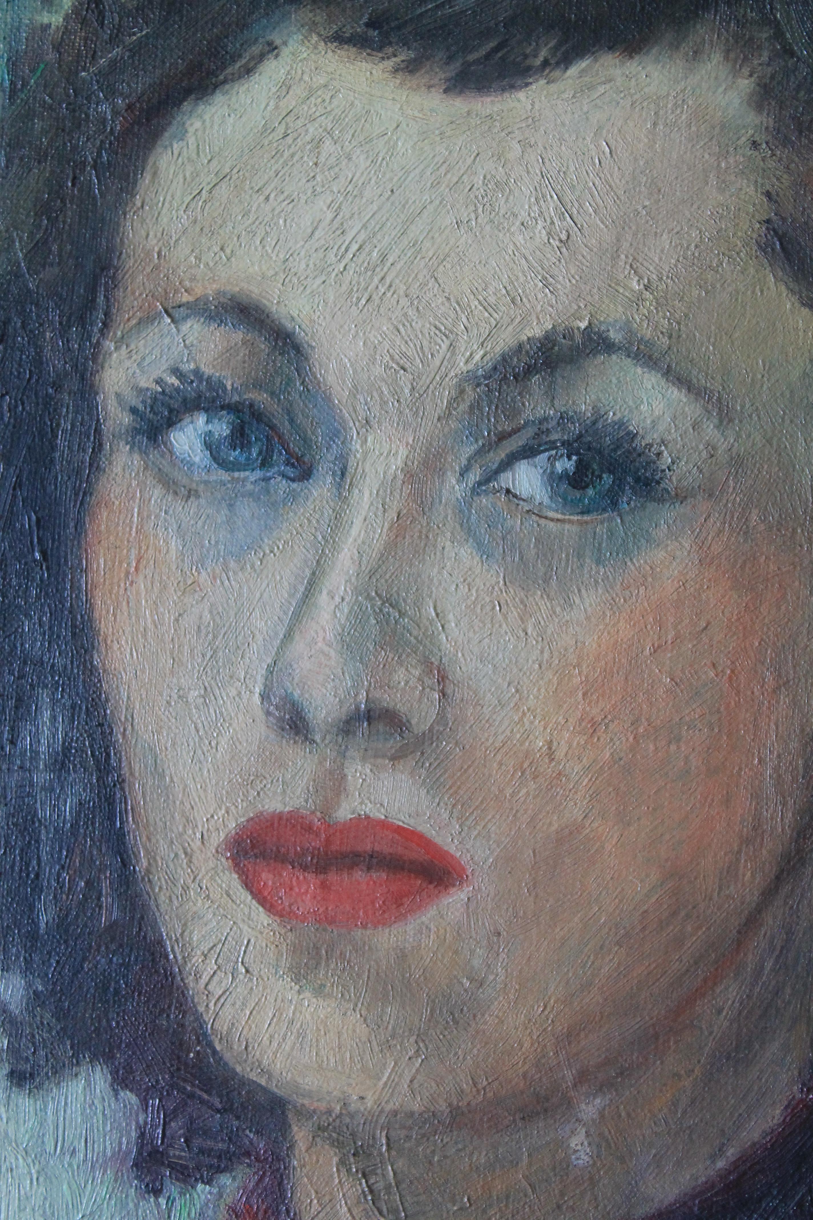 1936 Vintage Portrait Painting of the Artist, signed Female oil portrait 8