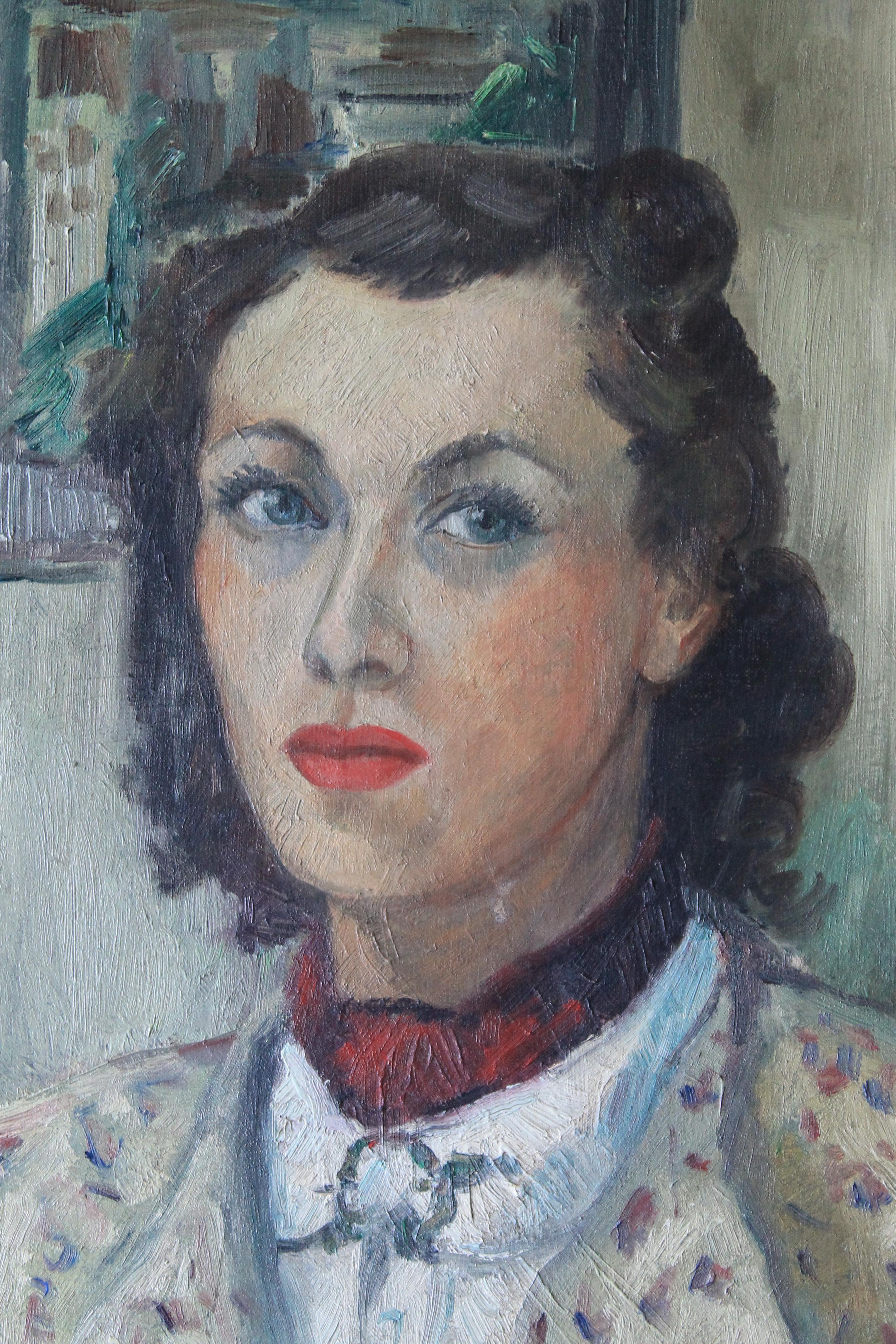 1936 Vintage Portrait Painting of the Artist, signed Female oil portrait 3