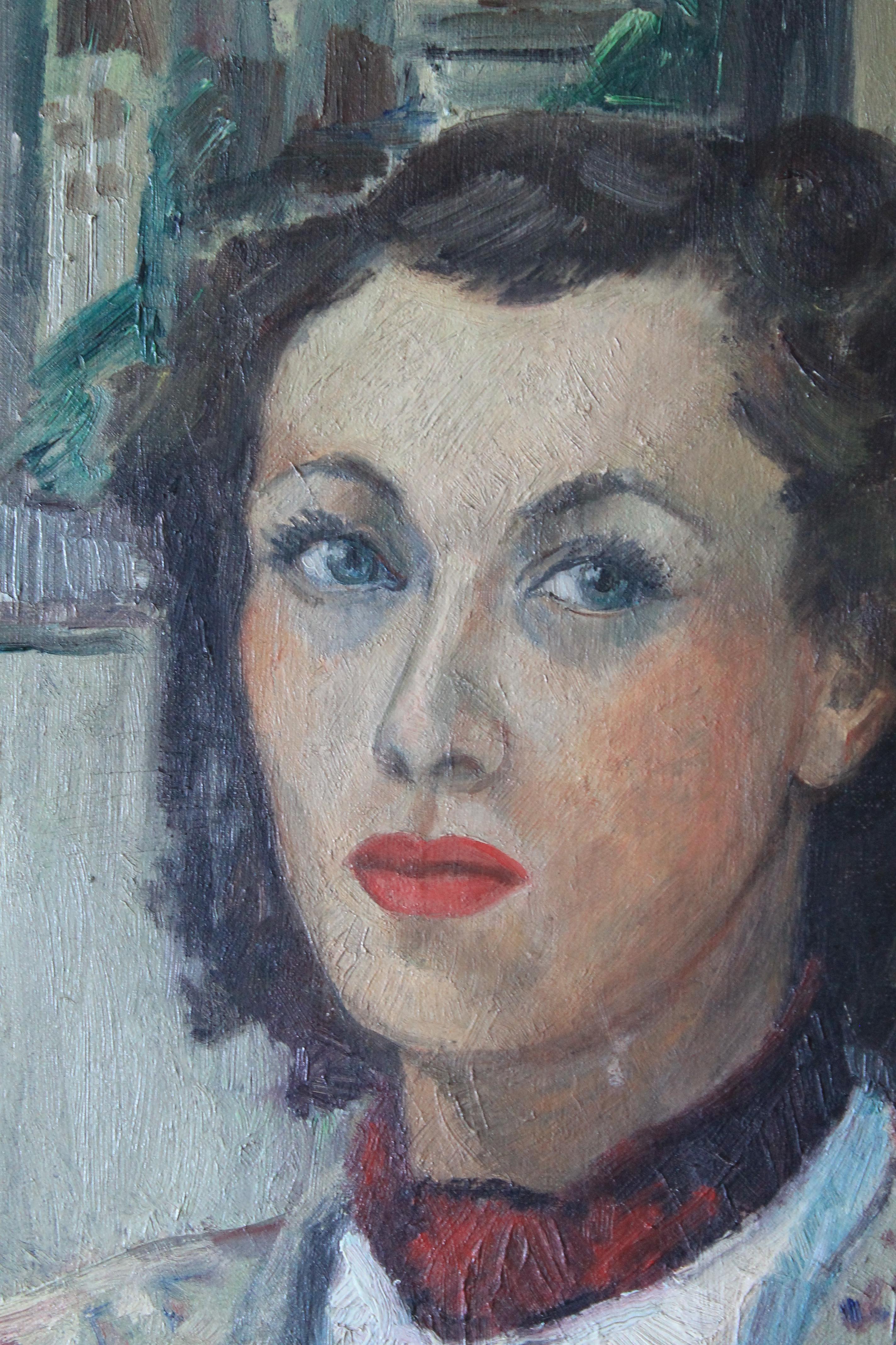 1936 Vintage Portrait Painting of the Artist, signed Female oil portrait 4