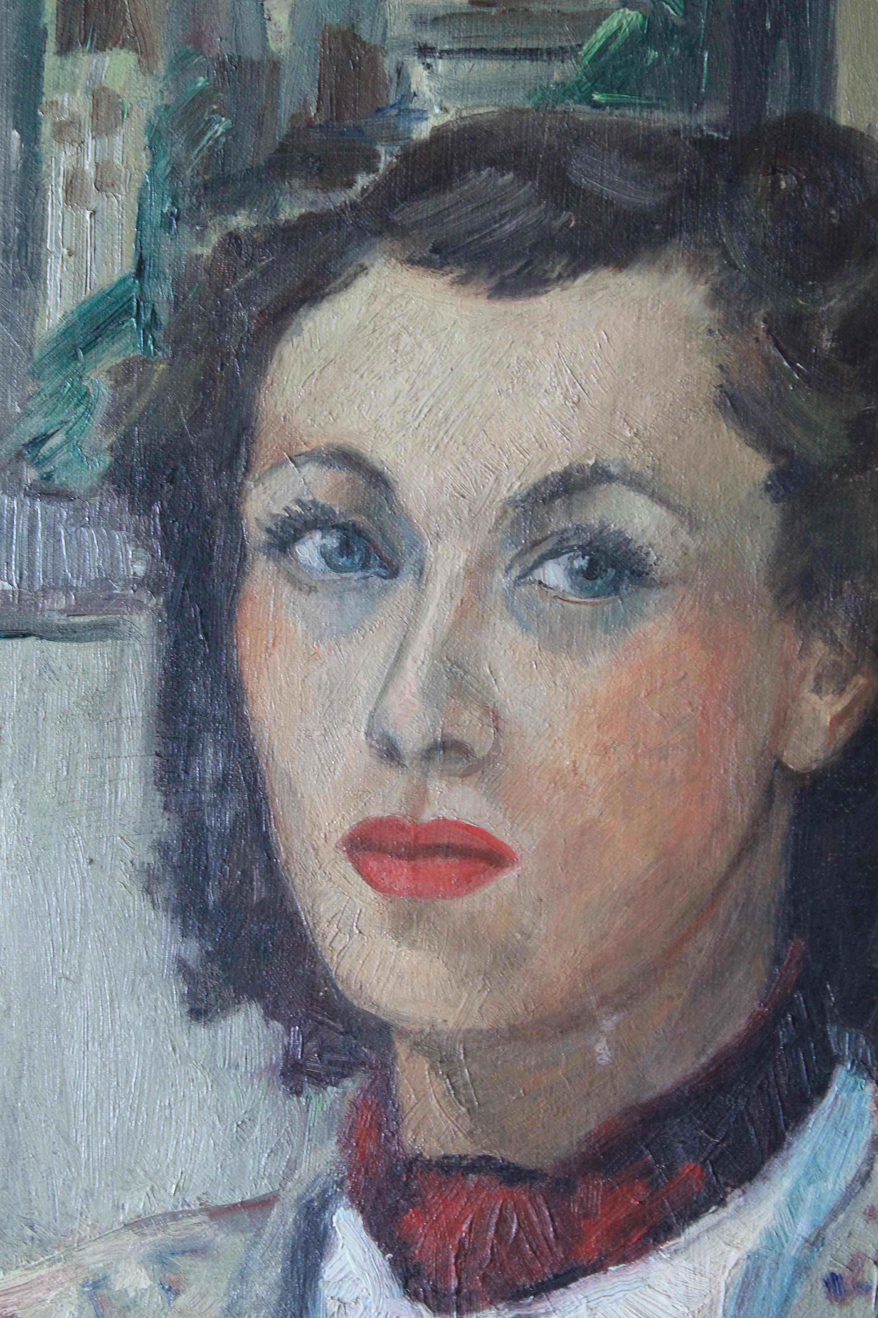1936 Vintage Pintura Retrato de la Artista, firmado Retrato femenino al óleo 2