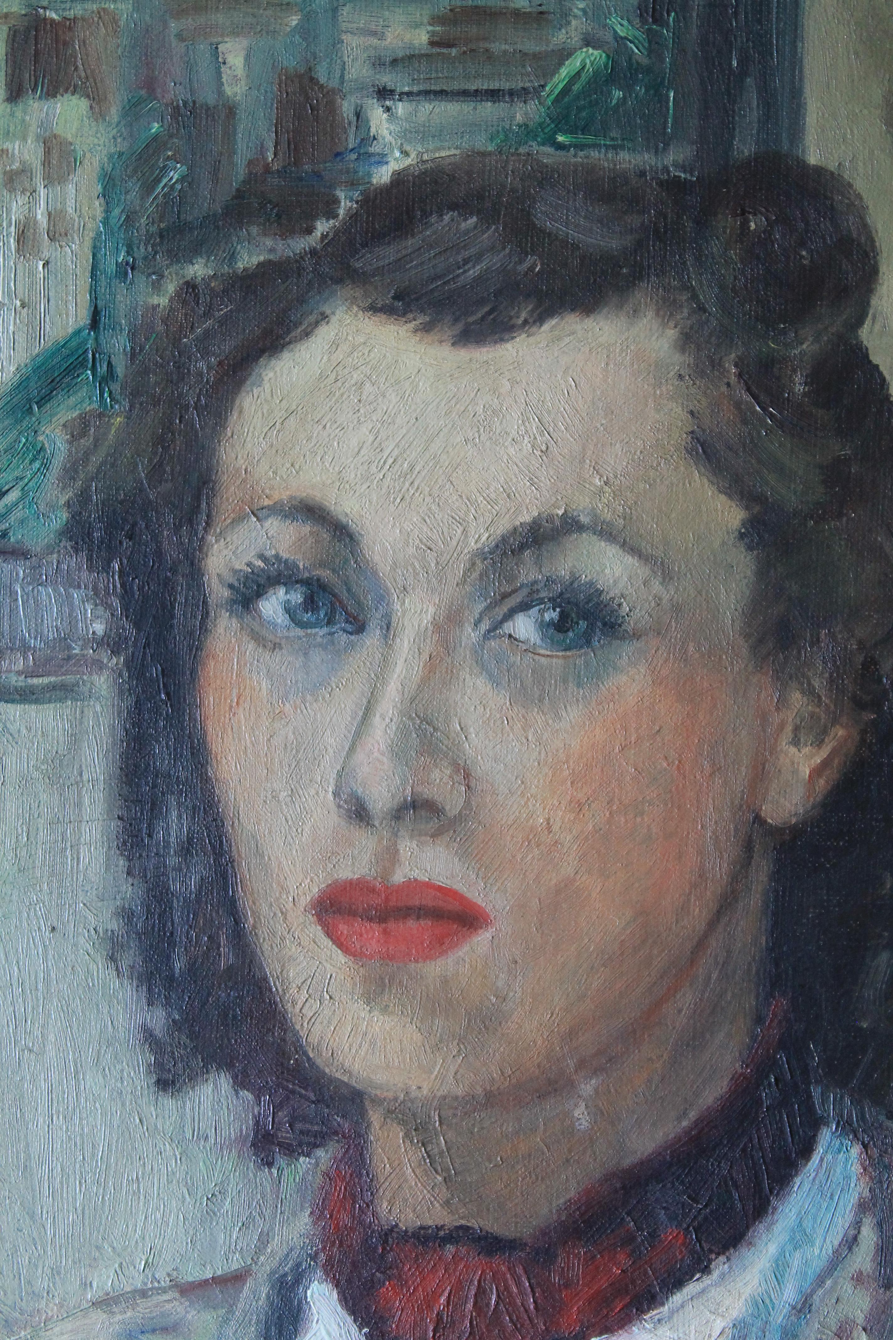 1936 Vintage Pintura Retrato de la Artista, firmado Retrato femenino al óleo 3