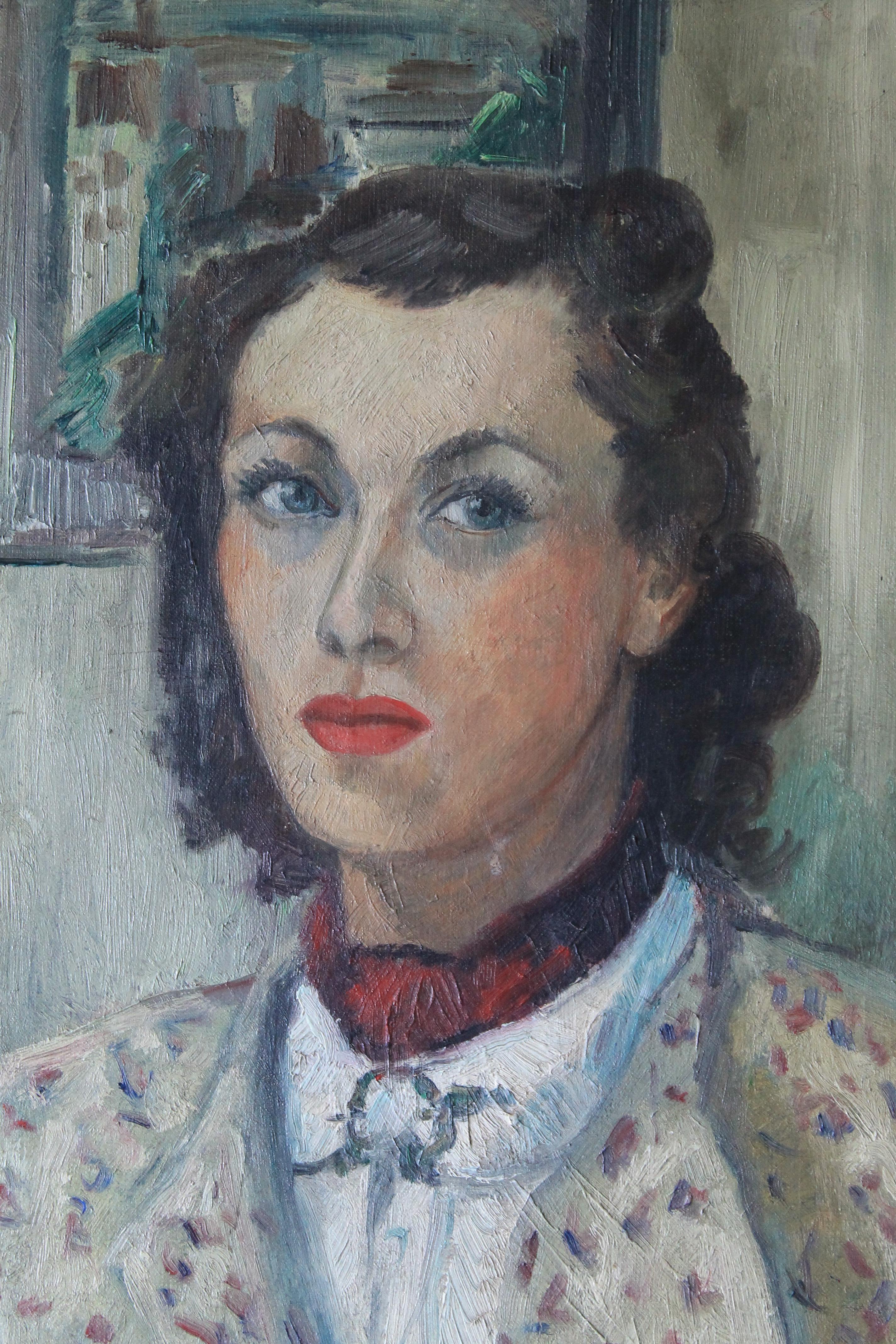 1936 Vintage Portrait Painting of the Artist, signed Female oil portrait 7