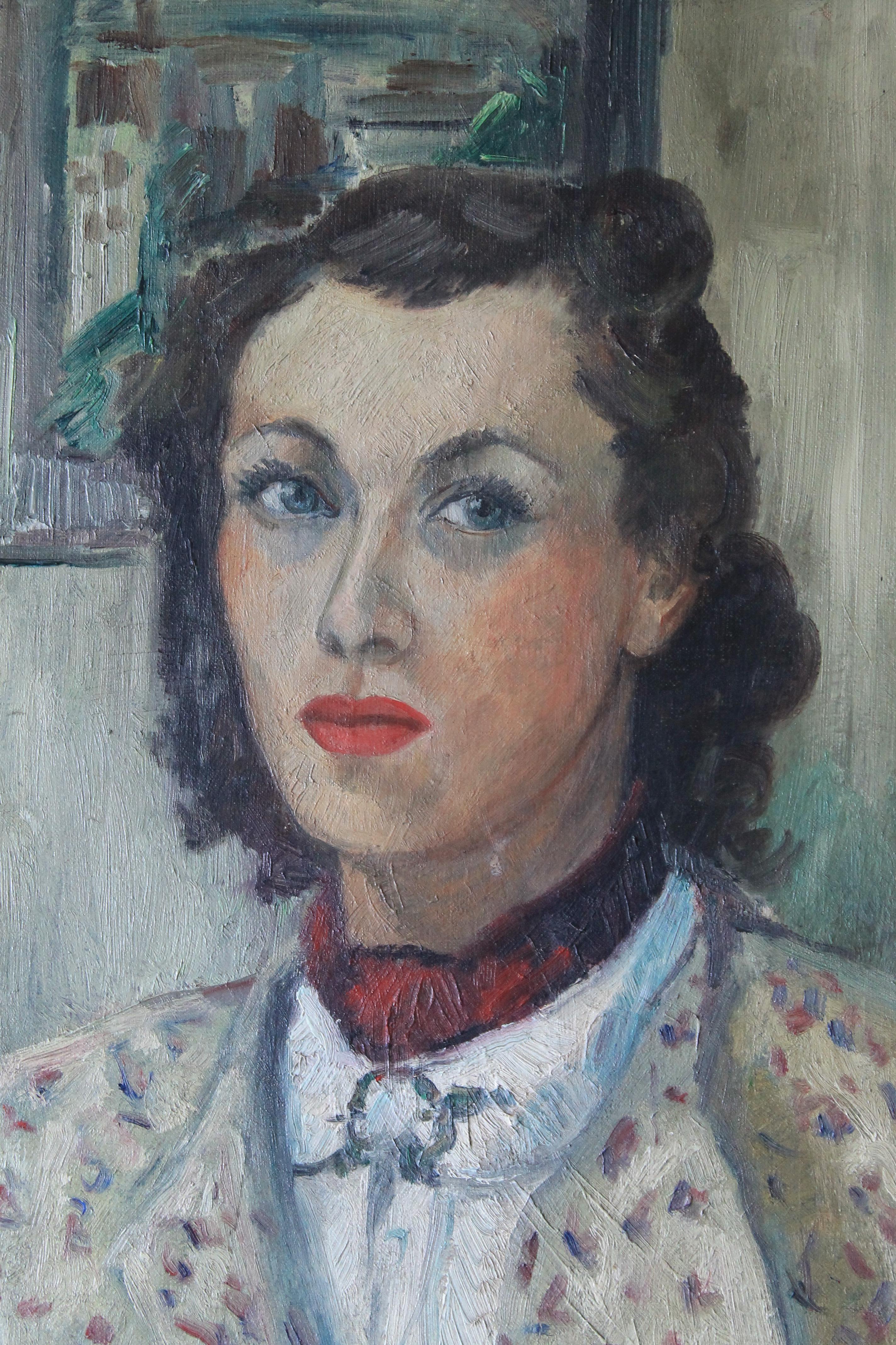 1936 Vintage Pintura Retrato de la Artista, firmado Retrato femenino al óleo 5