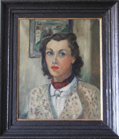 1936 Vintage Portrait Painting of the Artist, signed Female oil portrait