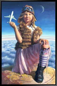 "Future of Flight" (2025) Original Portrait of Young Girl, Oil Painting