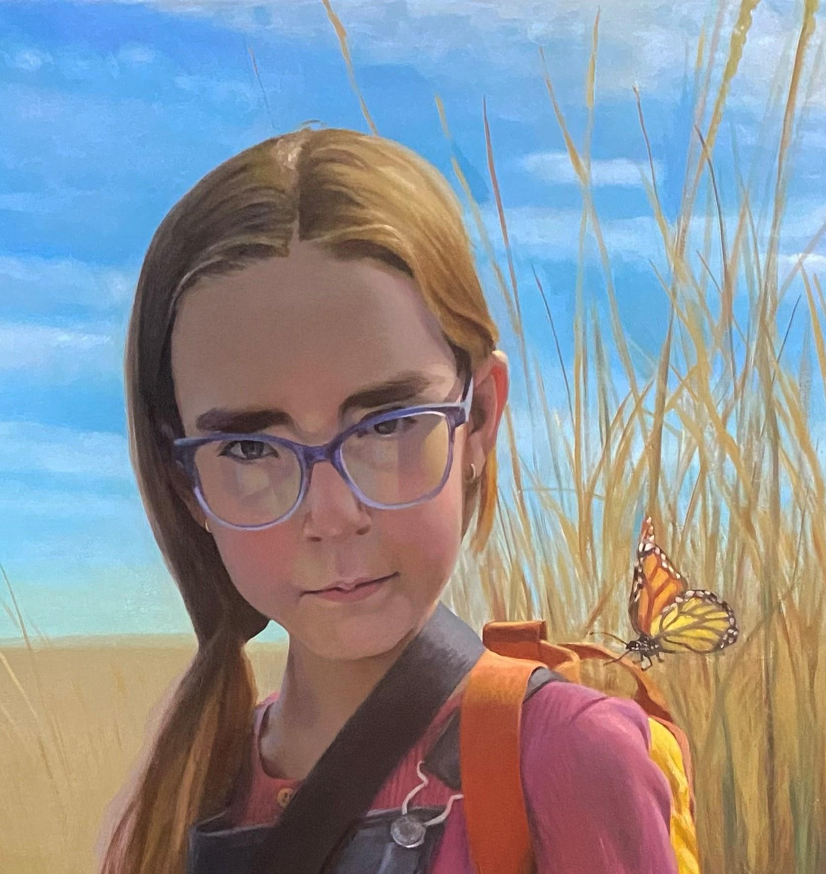 « Open- Ended » (2024) de Denise Dambrackas, peinture originale de portrait en techniques mixtes 1