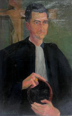 190's French Post-Impressionist Signed Oil Portrait of Male French Priest