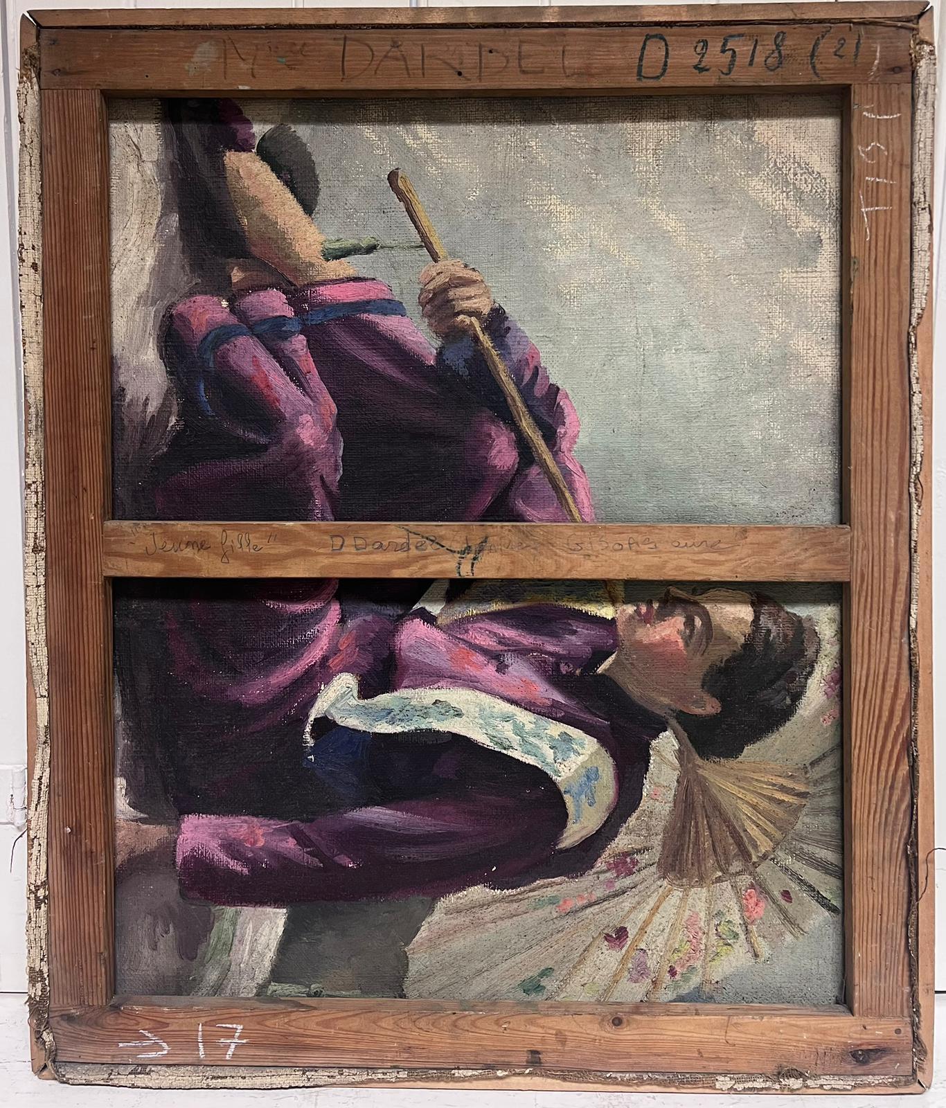 1940's Óleo Francés Firmado Retrato Dama Sentada en Interior Obra de Doble Cara 6
