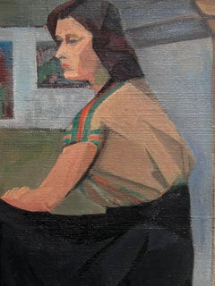 1940's French Signed Oil Portrait Seated Lady in Interior Double Sided Work