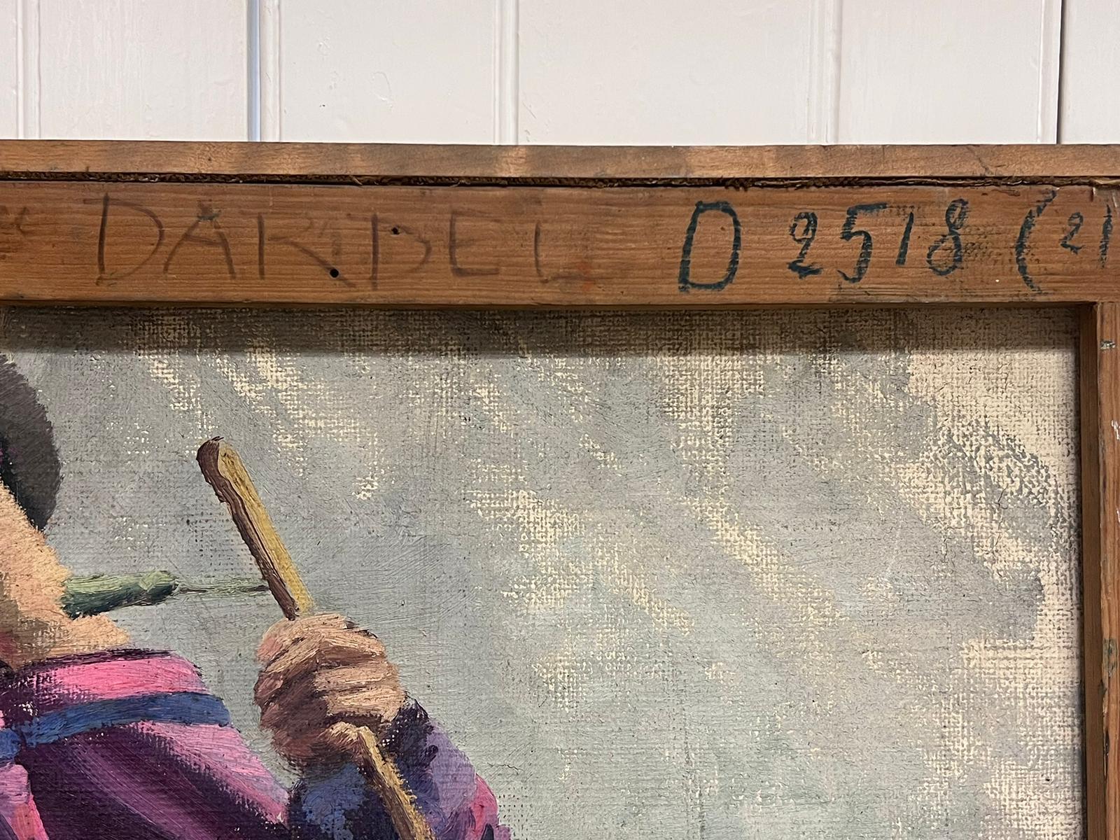 1940's Óleo Francés Firmado Retrato Dama Sentada en Interior Obra de Doble Cara 3
