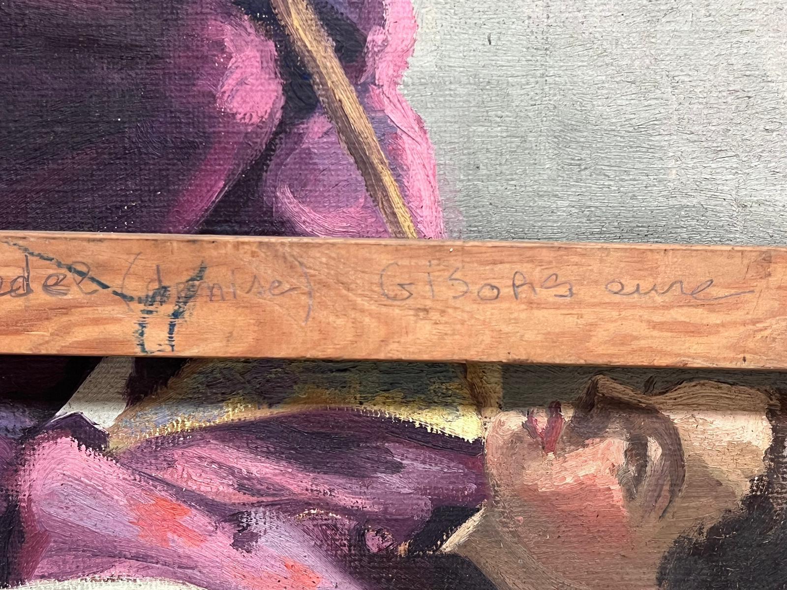 1940's Óleo Francés Firmado Retrato Dama Sentada en Interior Obra de Doble Cara 4
