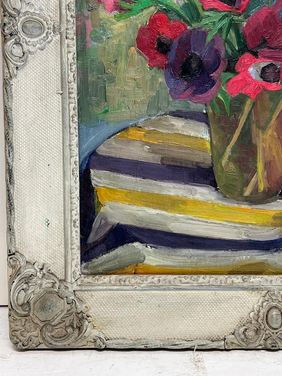 1950s French Post Impressionist Signed Oil Painting Vibrant Still Life Anemonies en vente 2