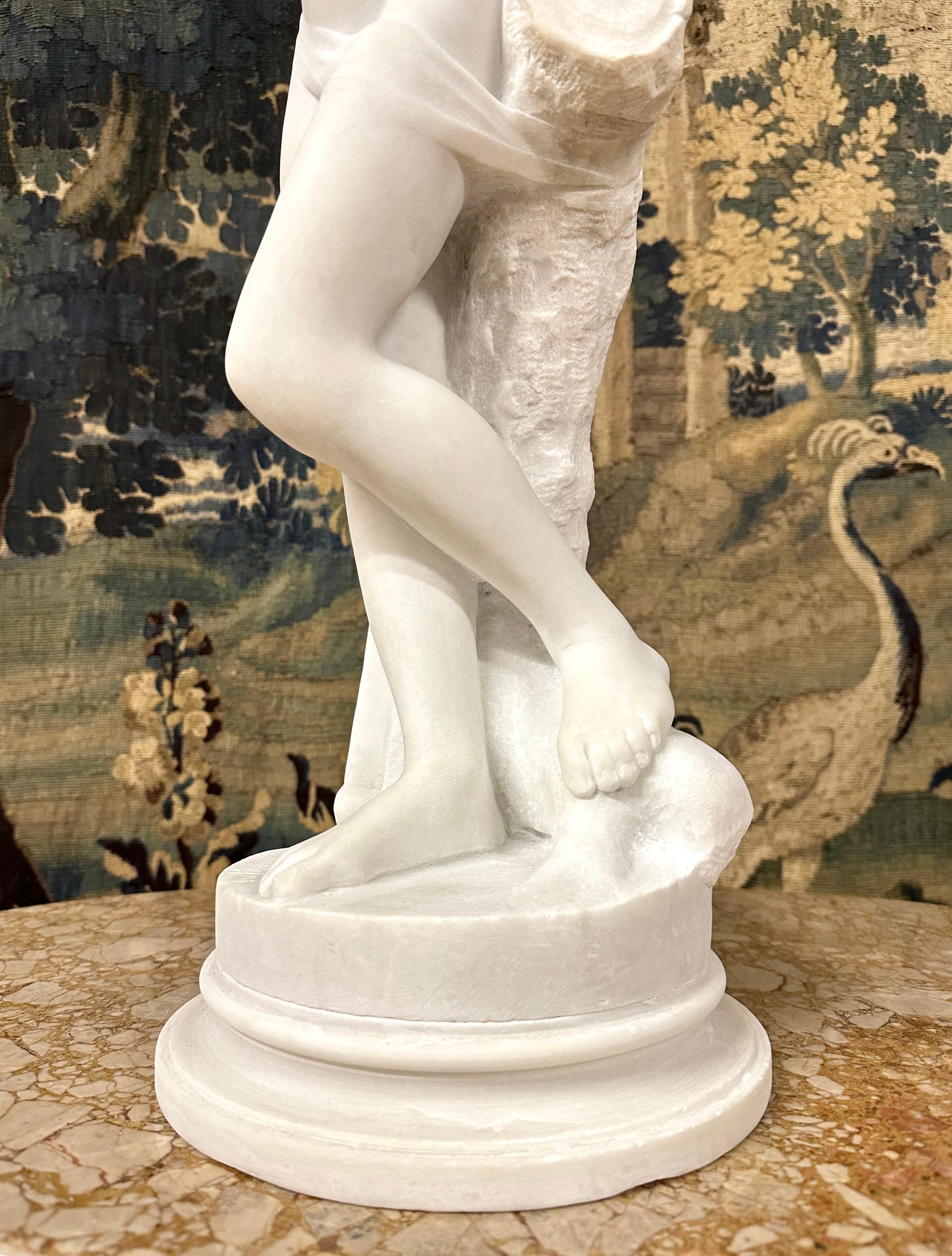 Napoleon III Denise Delavigne - Statue Of Cupid In White Marble, Signed