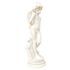 Denise Delavigne - Statue Of Cupid In White Marble, Signed