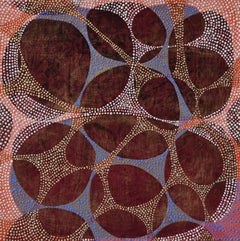 "Between 3", abstract, acrylic painting, multicolored, webs, magenta, gold