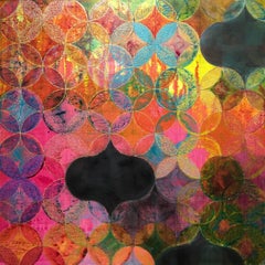 "Circles 34", abstract, geometric, magenta, orange, teal, acrylic painting