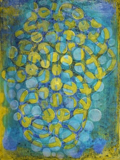 "Exponential 5", abstract, acrylic, painting, green, teal, blue, yellow