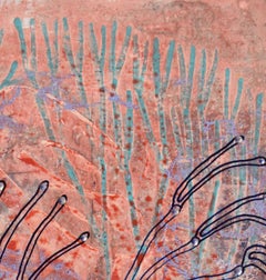 "Exponential 7", abstract, acrylic, painting, red, teal, blue, gold