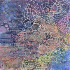 "Influence", abstract, patterns, purple, blue, black, orange, acrylic painting