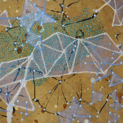 "Inner:Outer 5", abstrait, brown, teal, blue, mixed media, painting