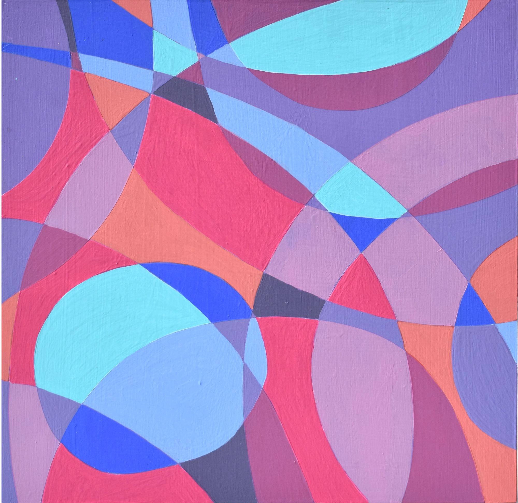 « Interaction 7 », triptyque, violet, bleu, magenta, peinture acrylique en vente 3