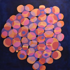 „Kinship 3“, abstraktes, rosa, orange, gelbes, violettes, indigofarbenes Acrylgemälde