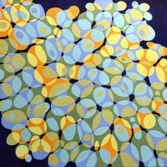 "Kinship 4", acrylic painting, abstract, ovals, blues, greens, yellow, orange