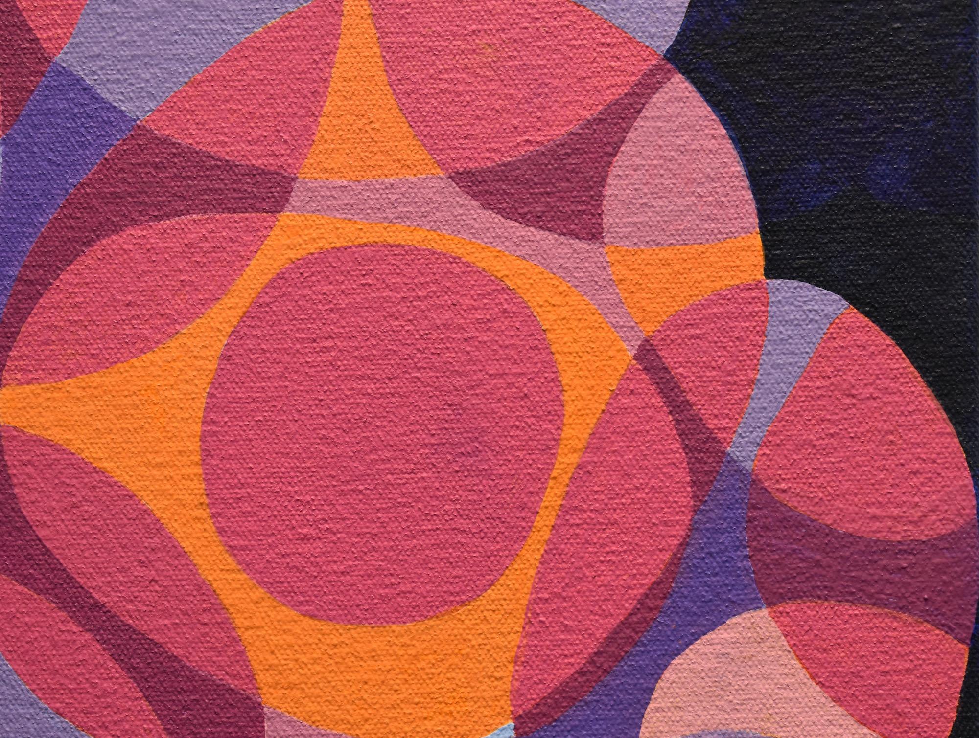 « Coinship 6 », abstrait, webs, bulles, ovales, magenta, orange, peinture acrylique en vente 2