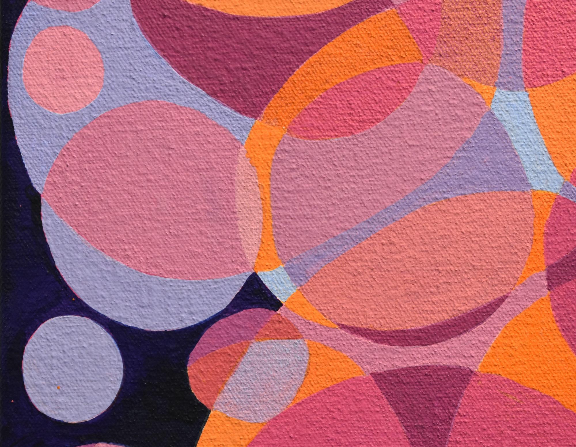 « Coinship 6 », abstrait, webs, bulles, ovales, magenta, orange, peinture acrylique en vente 3