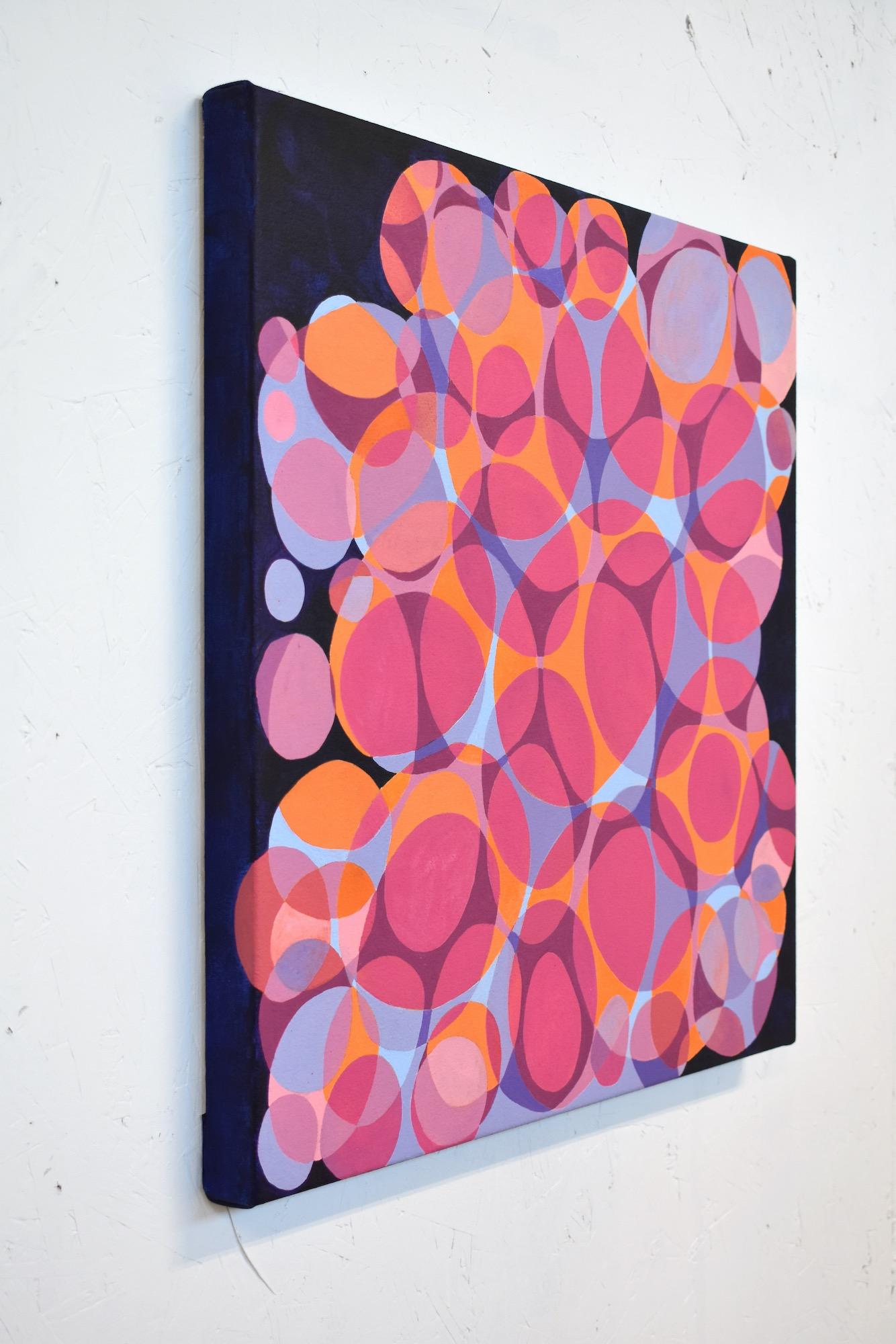 « Coinship 6 », abstrait, webs, bulles, ovales, magenta, orange, peinture acrylique en vente 4