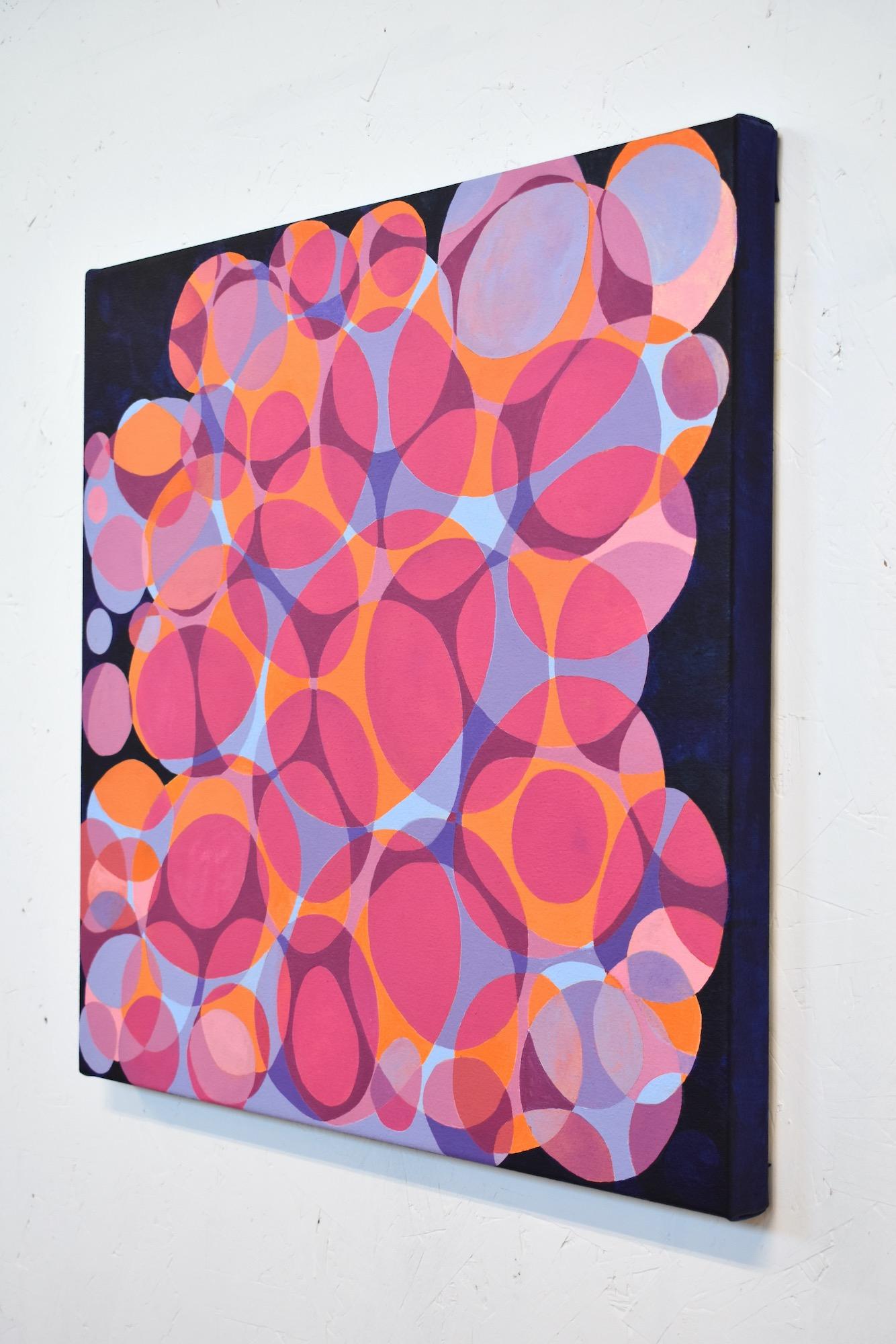 « Coinship 6 », abstrait, webs, bulles, ovales, magenta, orange, peinture acrylique en vente 5